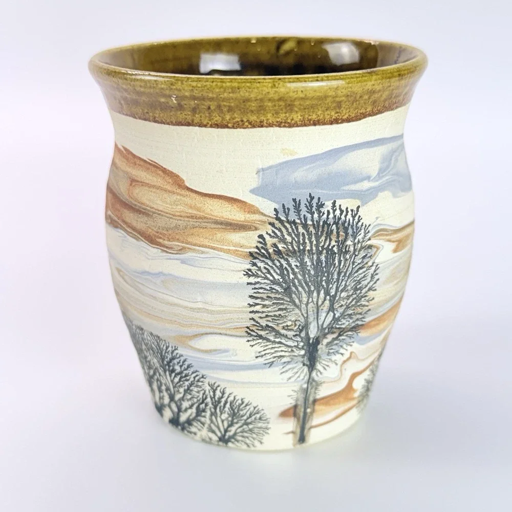 Sevierville Pottery Cup Bud Vase Pen Cup Tree Design
